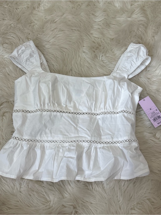 wild fable Tops - wild fable White Lace-Trim Peplum Tank